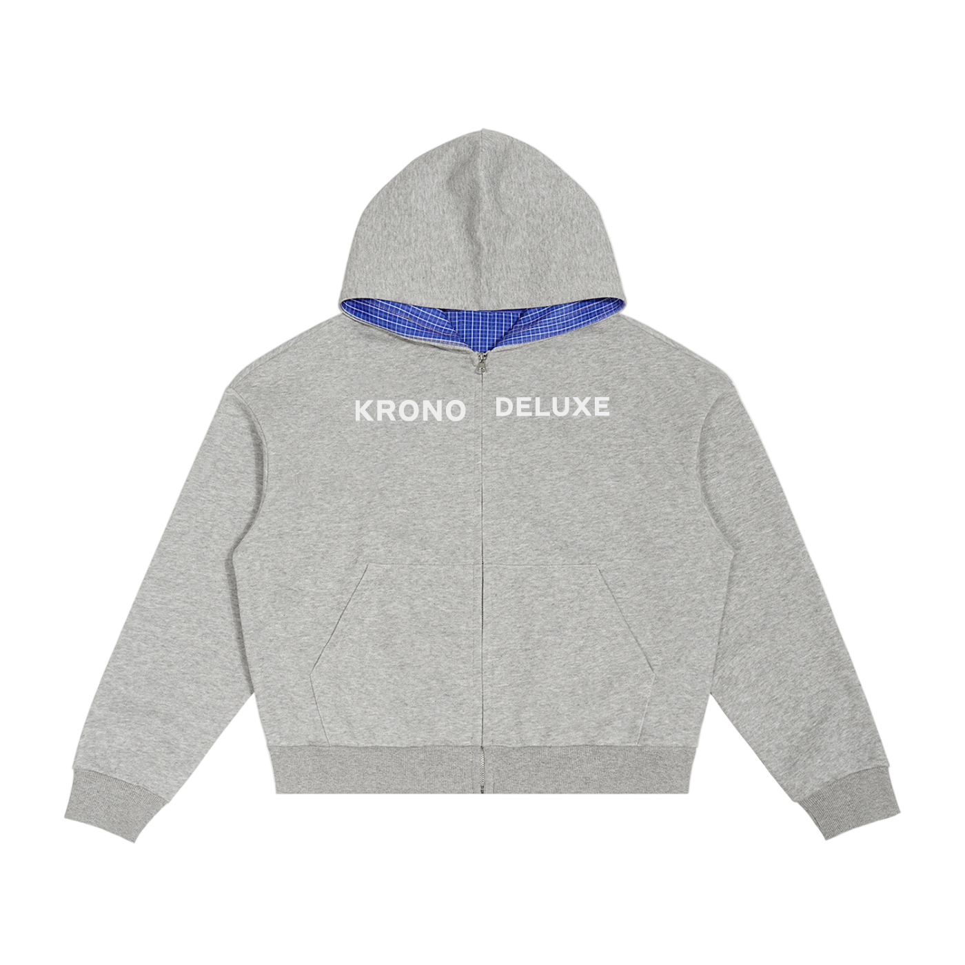 Deluxe Contrast Plaid Boxy Zip Hoodie