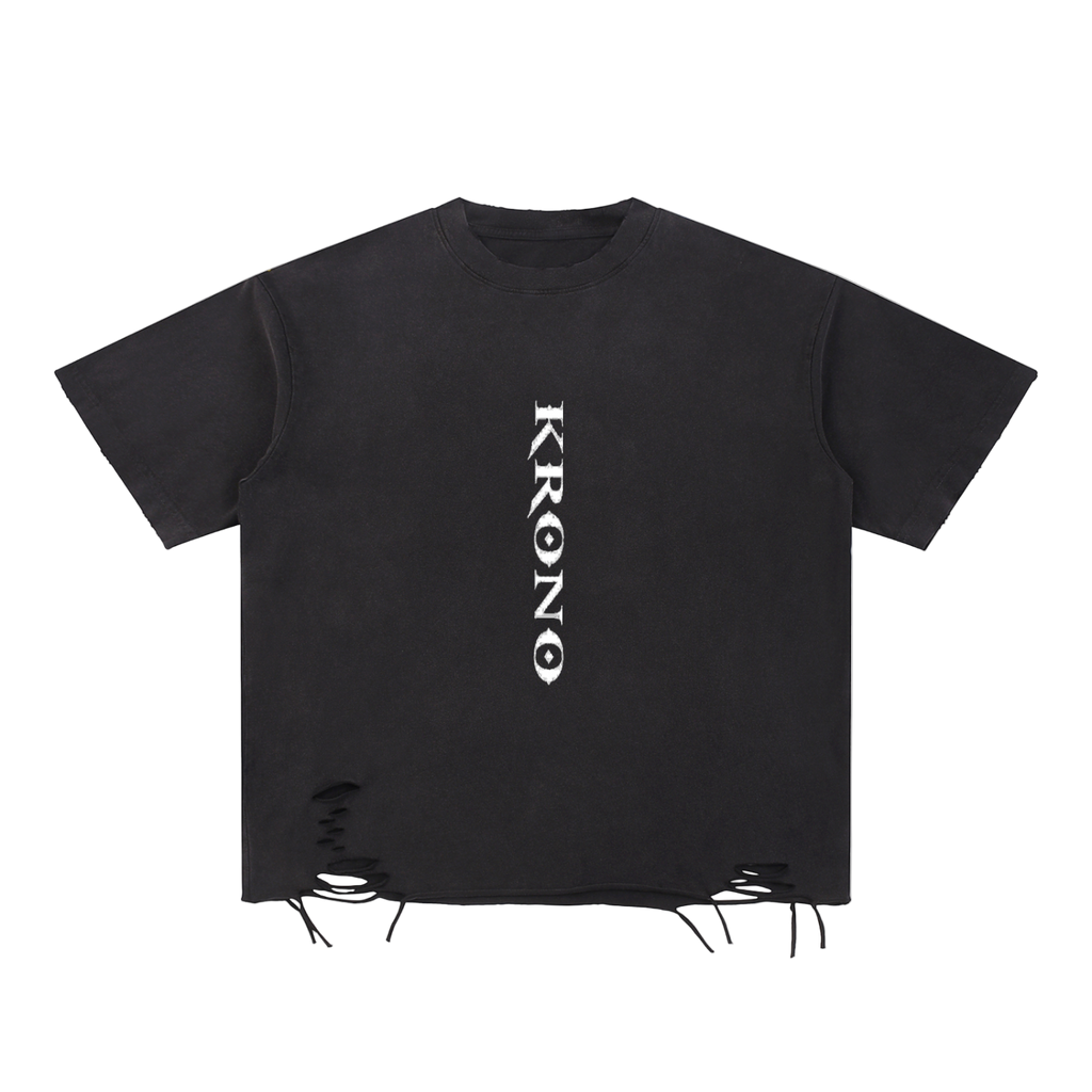 Black t-shirt with 'KRONO' logo on a white background