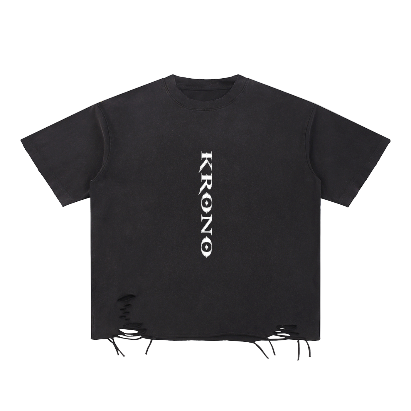 Black t-shirt with 'KRONO' logo on a white background