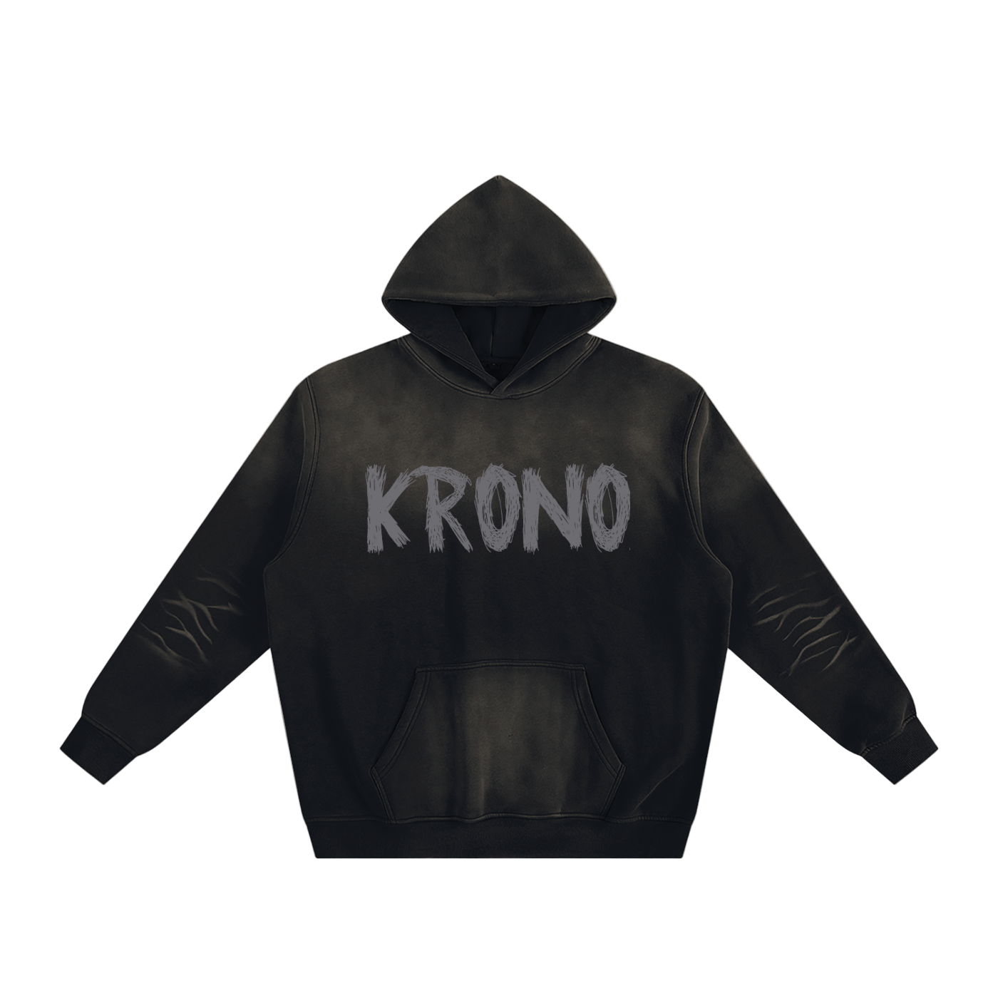Black hoodie with 'KRONO' text on a white background