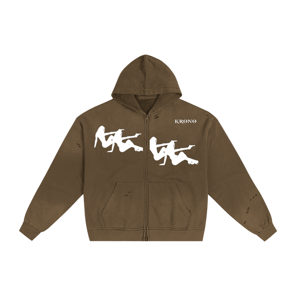 Krono Hand-Frayed Sunfade Zip Hoodie