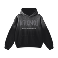 Black hoodie with 'KRONO! NEW DESIGNER' text on a white background