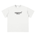 White t-shirt with 'Krono deluxe' logo on a white background