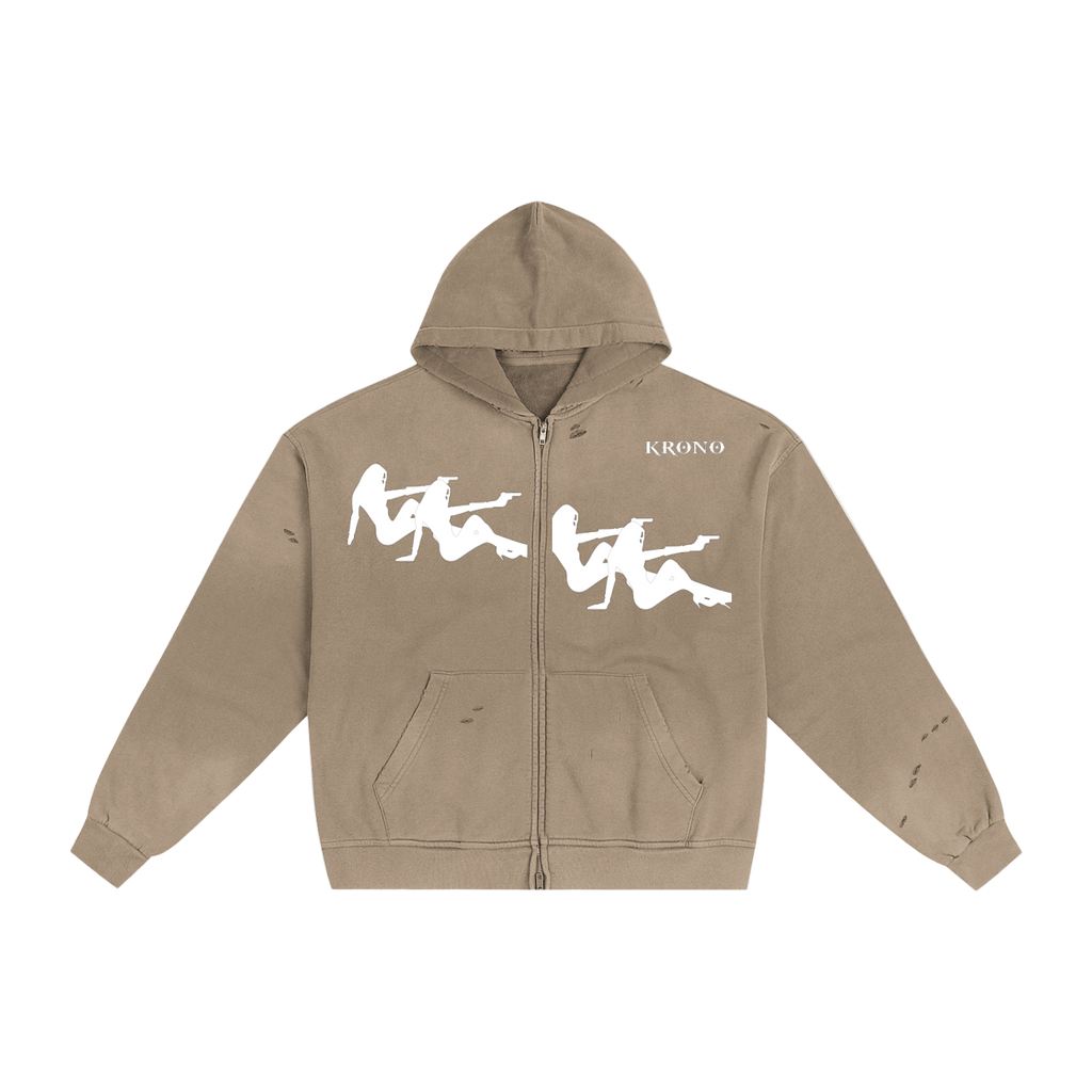 Krono Hand-Frayed Sunfade Zip Hoodie