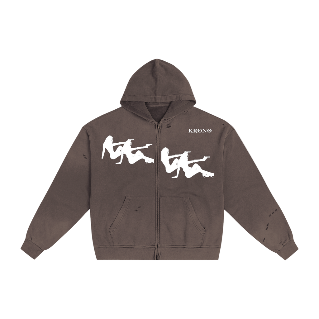 Krono Hand-Frayed Sunfade Zip Hoodie