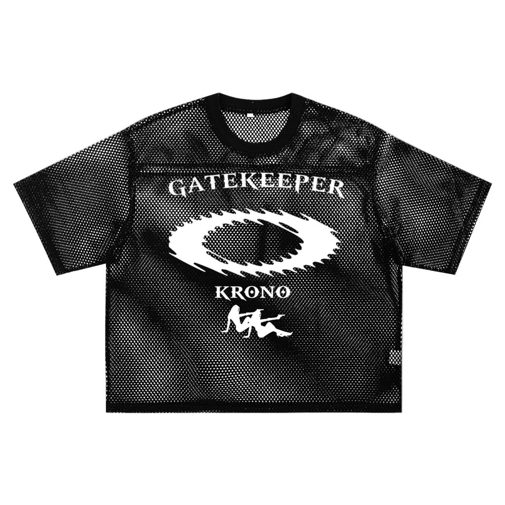 Black t-shirt with 'GATEKEEPER' and 'KRONO' branding on a white background