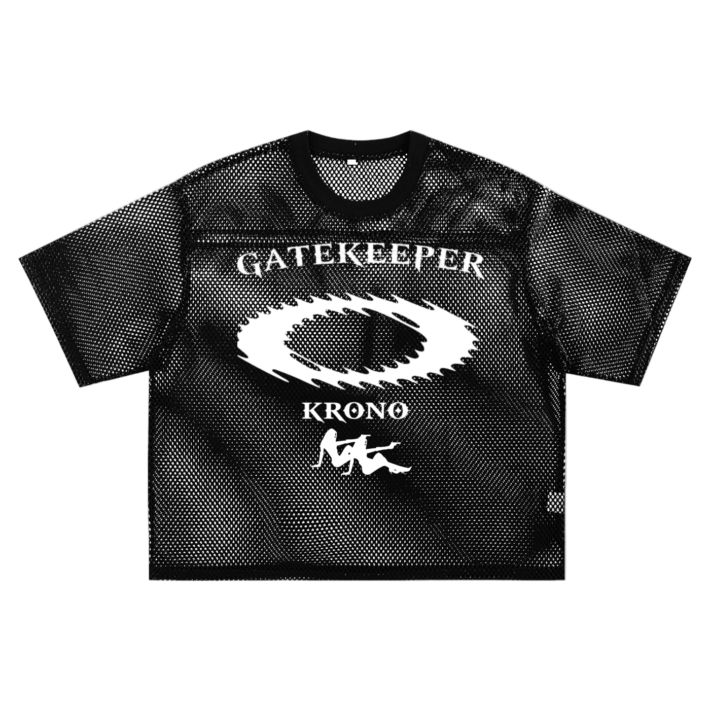 Black t-shirt with 'GATEKEEPER' and 'KRONO' branding on a white background