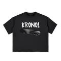 Black t-shirt with 'KRONO!' text and a face design on a white background