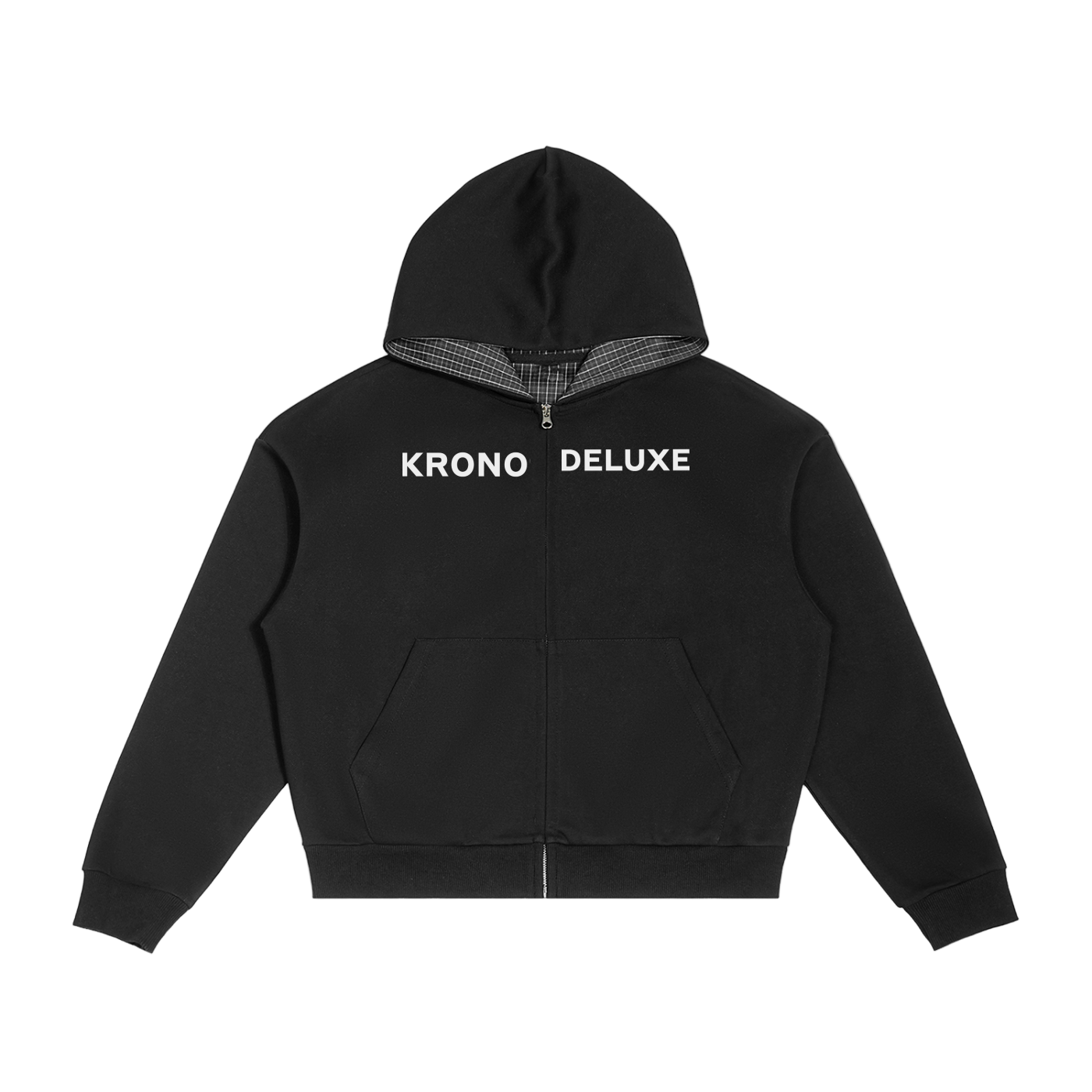 Deluxe Contrast Plaid Boxy Zip Hoodie