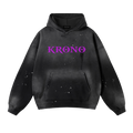 Black hoodie with 'KRONO' text in purple on a white background