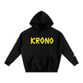 Black hoodie with yellow 'KRONO' text on a white background