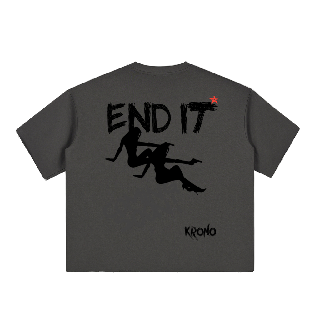 Gray t-shirt with black graphic design and 'Krono' branding on a white background