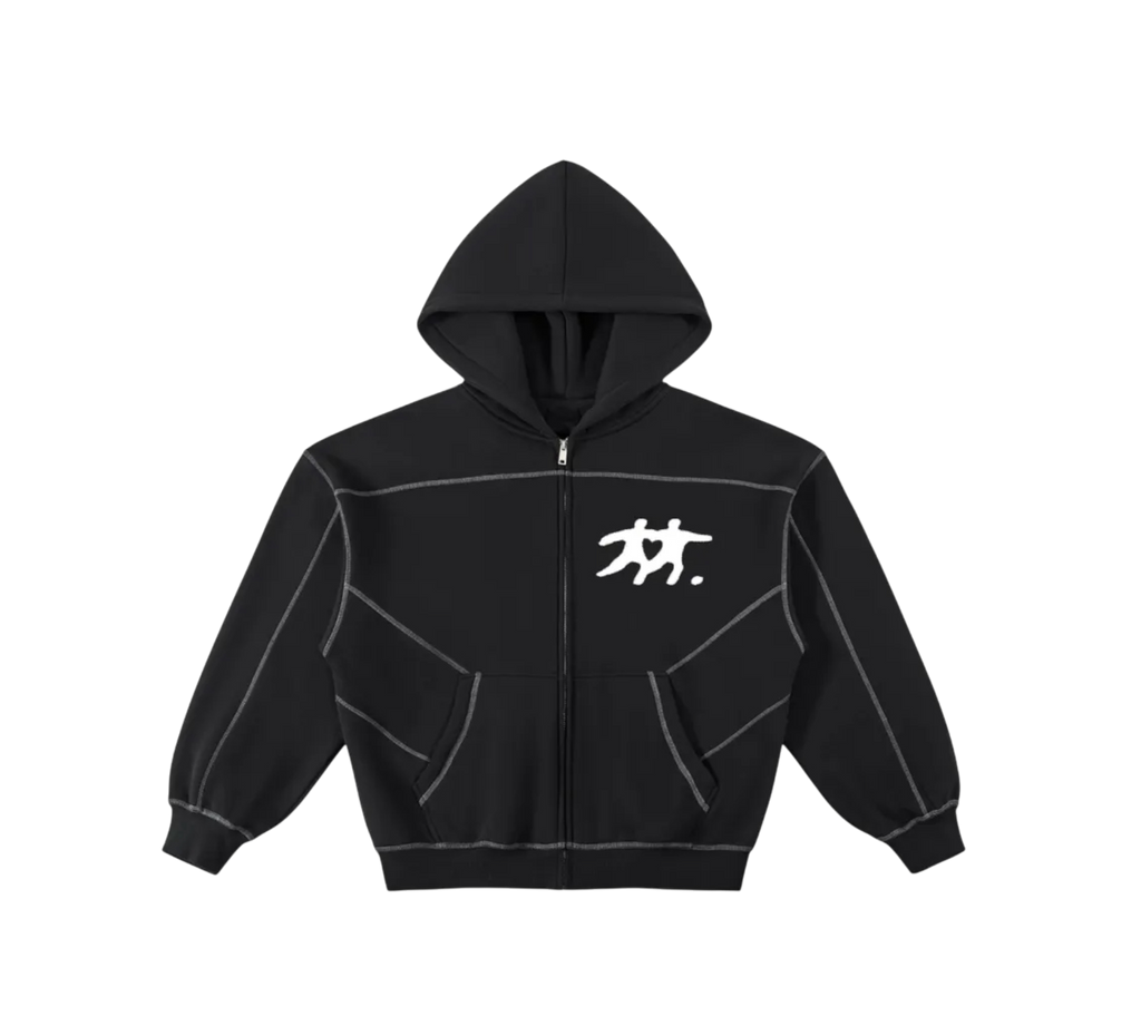 Contrast-Stitched Boxy Fleece Hoodie