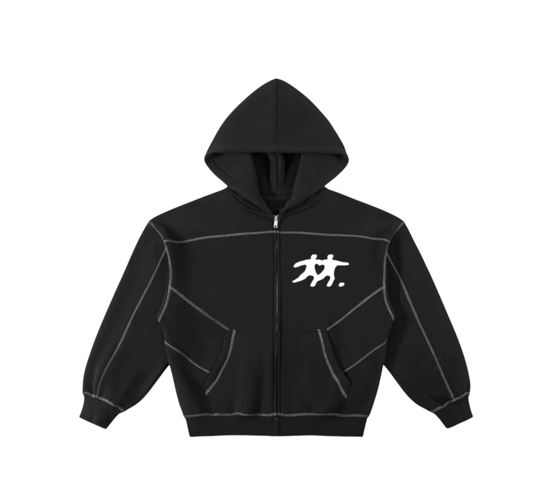 Contrast-Stitched Boxy Fleece Hoodie